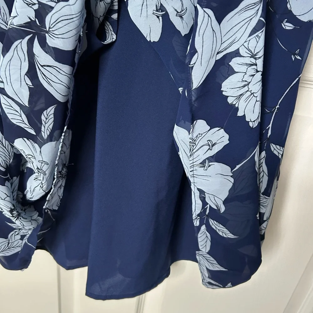 Eliza J Blue Floral Halter Pleated Midi Dress Size 6 - Picture 5 of 13
